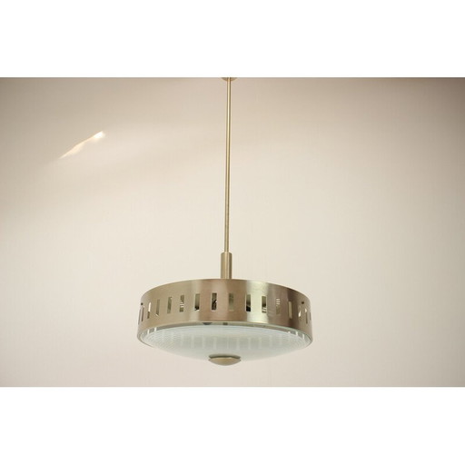 Mid century glass and metal pendant lamp, Germany 1969