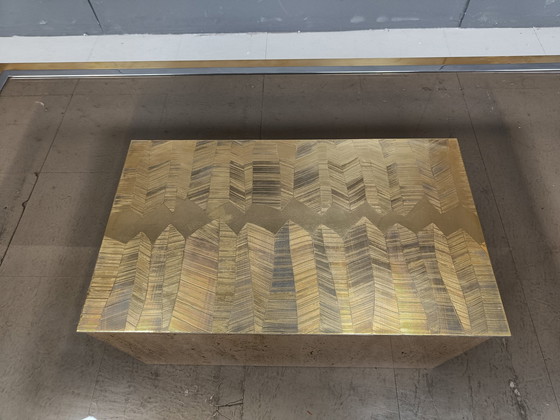 Image 1 of Etched Brass Coffee Table By Roger Vanhevel, 1970S