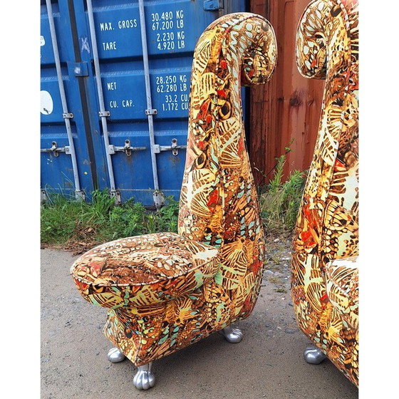 Image 1 of Pair of vintage armchairs in multicolored velvet for Bretz, Germany 1990