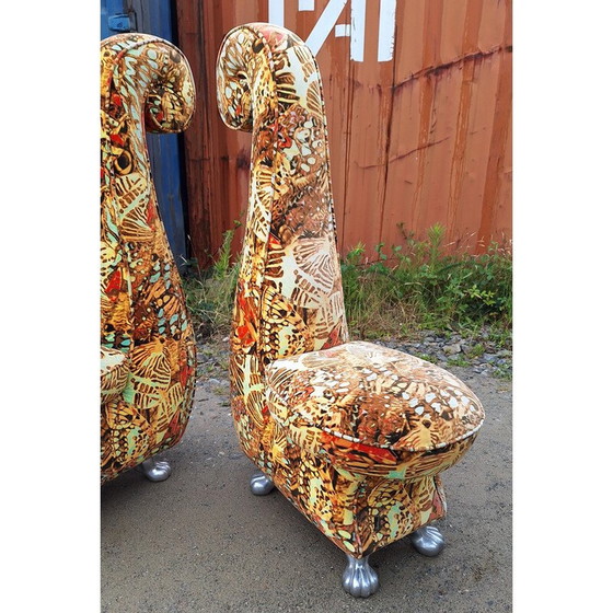 Image 1 of Pair of vintage armchairs in multicolored velvet for Bretz, Germany 1990