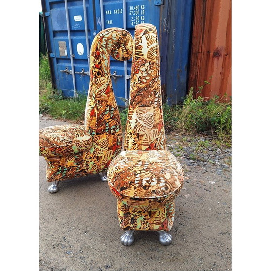 Image 1 of Pair of vintage armchairs in multicolored velvet for Bretz, Germany 1990