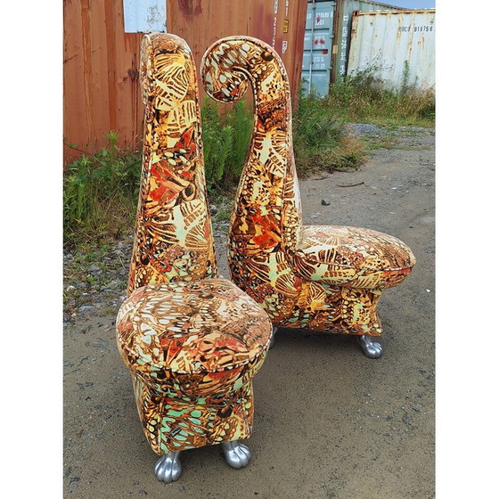 Image 1 of Pair of vintage armchairs in multicolored velvet for Bretz, Germany 1990