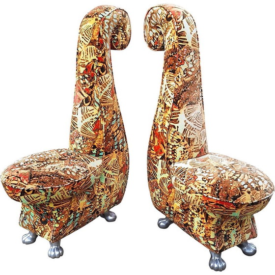 Image 1 of Pair of vintage armchairs in multicolored velvet for Bretz, Germany 1990