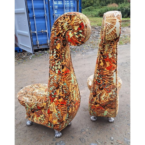 Image 1 of Pair of vintage armchairs in multicolored velvet for Bretz, Germany 1990