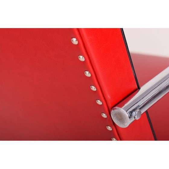 Image 1 of Vintage red leather armchair by Anton Lorenz for Thonet, Germany 1930s