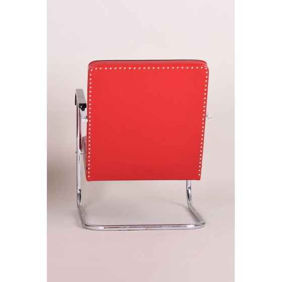 Image 1 of Vintage red leather armchair by Anton Lorenz for Thonet, Germany 1930s