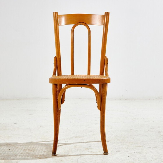 Image 1 of Vintage beechwood chair with bentwood frame and rattan seat, 1960s