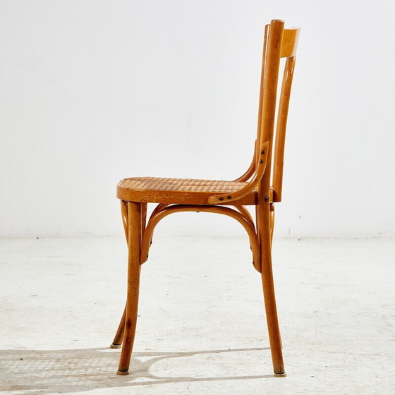 Image 1 of Vintage beechwood chair with bentwood frame and rattan seat, 1960s