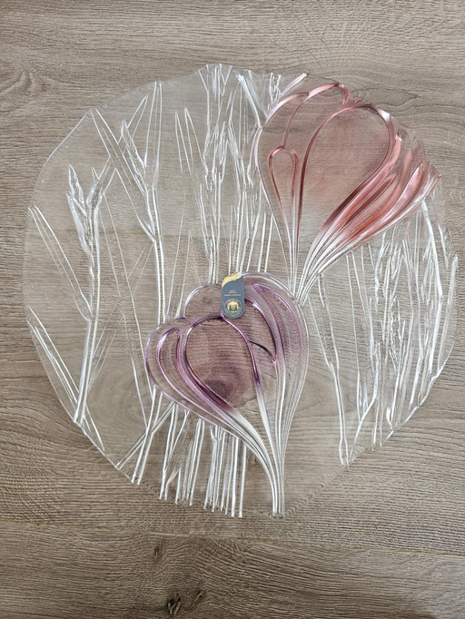 Vintage Multicolored West German Glass Flat Bowl Crocus - Original Walther Glass 1970