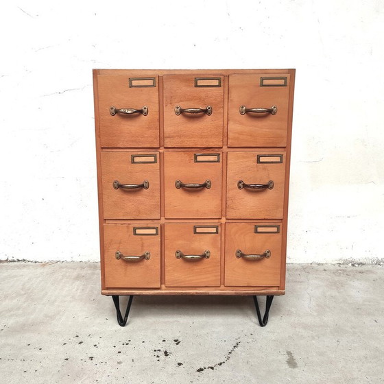 Image 1 of Vintage workshop furniture in solid wood and metal with 9 drawers