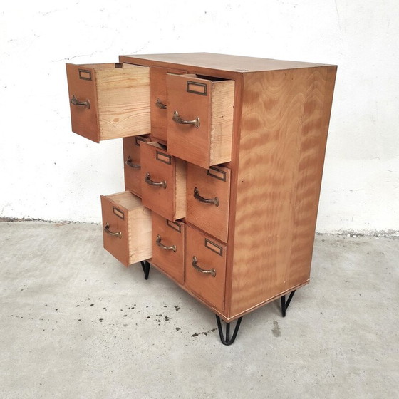 Image 1 of Vintage workshop furniture in solid wood and metal with 9 drawers