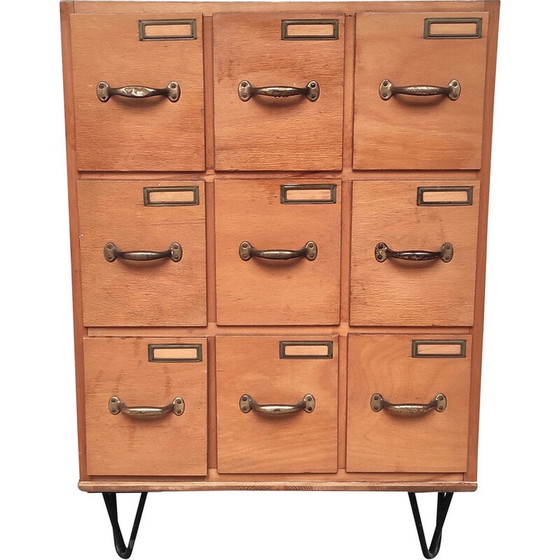 Image 1 of Vintage workshop furniture in solid wood and metal with 9 drawers