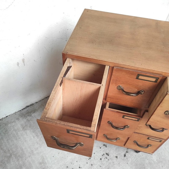 Image 1 of Vintage workshop furniture in solid wood and metal with 9 drawers