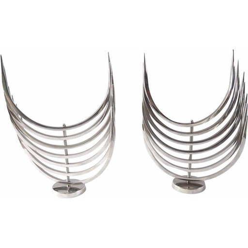 Pair of stainless steel candlesticks by Xavier Feal for Inox Industrie, 1970