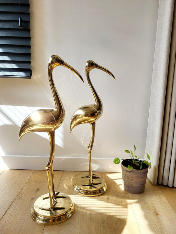 Image 1 of Brass Set Cranes, Hollywood Regency Style, Size Xl 70 Cm