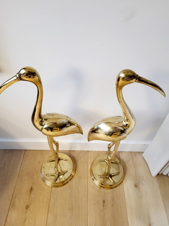 Image 1 of Brass Set Cranes, Hollywood Regency Style, Size Xl 70 Cm