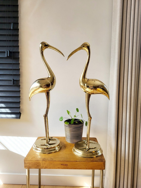 Image 1 of Brass Set Cranes, Hollywood Regency Style, Size Xl 70 Cm