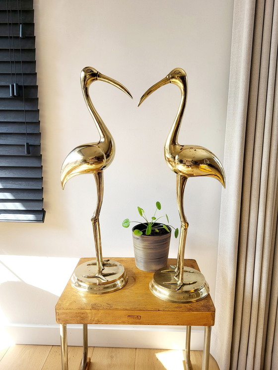 Image 1 of Brass Set Cranes, Hollywood Regency Style, Size Xl 70 Cm