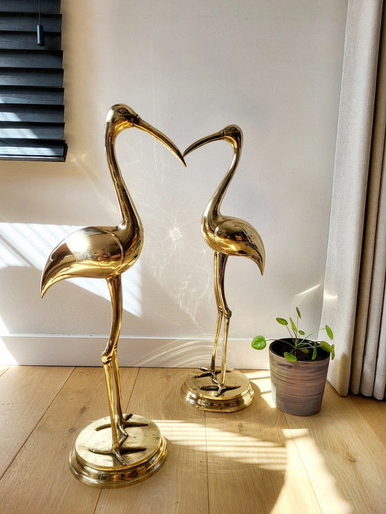 Image 1 of Brass Set Cranes, Hollywood Regency Style, Size Xl 70 Cm