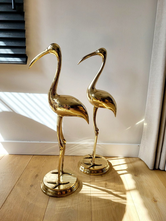 Image 1 of Brass Set Cranes, Hollywood Regency Style, Size Xl 70 Cm