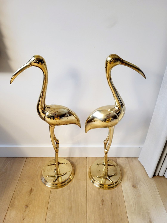 Image 1 of Brass Set Cranes, Hollywood Regency Style, Size Xl 70 Cm