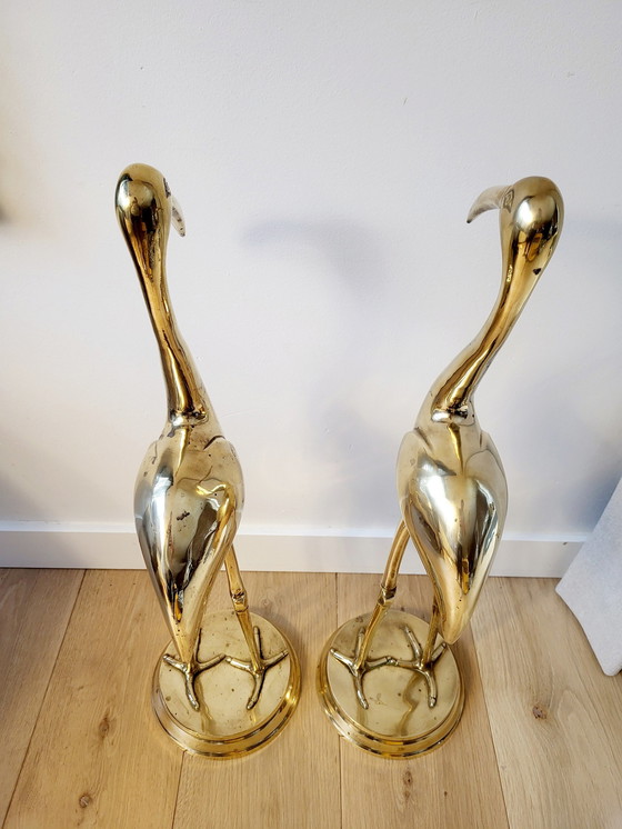 Image 1 of Brass Set Cranes, Hollywood Regency Style, Size Xl 70 Cm