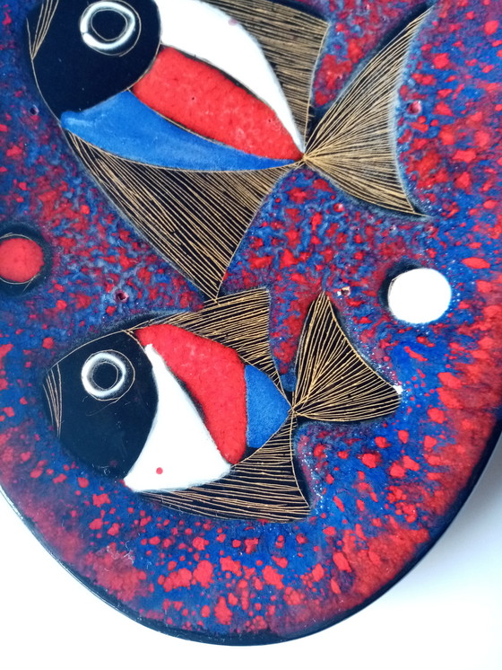 Image 1 of Italian deco ceramic wall plaque by Franco Rufinelli 60s