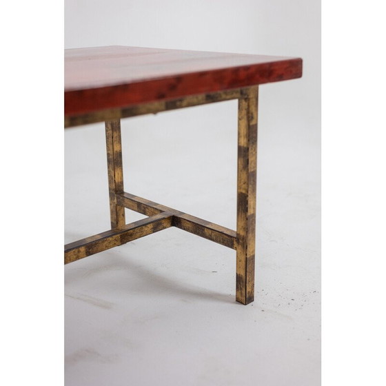 Image 1 of Vintage rectangular coffee table in lacquer and gilded iron, France 1950
