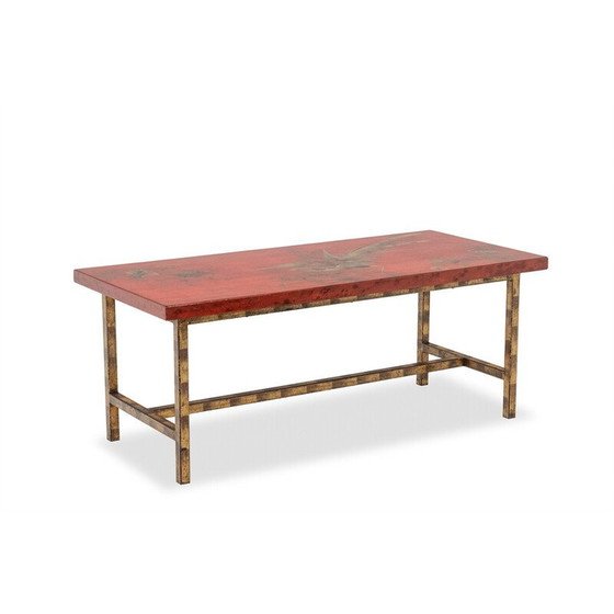Image 1 of Vintage rectangular coffee table in lacquer and gilded iron, France 1950