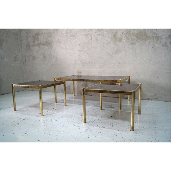 Image 1 of Set di 3 tavolini da caffè minimalisti vintage in ottone, Italia 1970