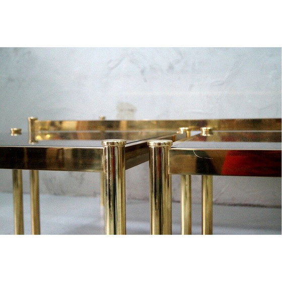Image 1 of Set di 3 tavolini da caffè minimalisti vintage in ottone, Italia 1970