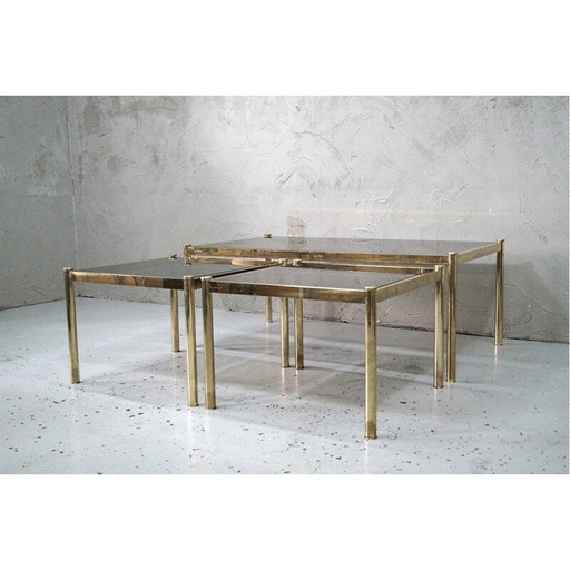 Set of 3 vintage minimalist coffee tables in brass, Italy 1970
