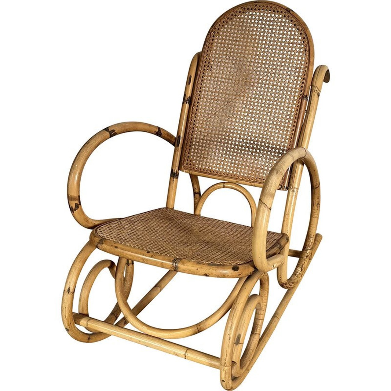 Vintage rattan and bamboo rocking chair 1960 130 Whoppah