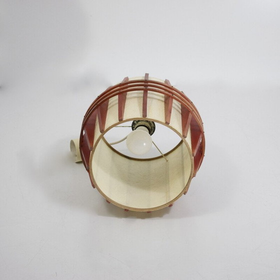 Image 1 of Lampada a sospensione vintage scandinava a forma di bozzolo in legno e rodoide, 1960
