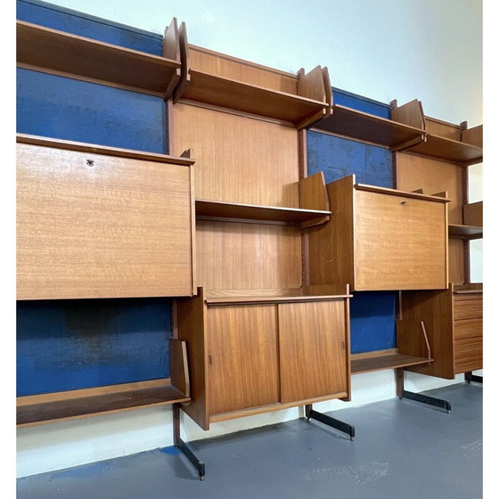 Image 1 of Vintage modular wall unit in wood and metal, Italy 1950