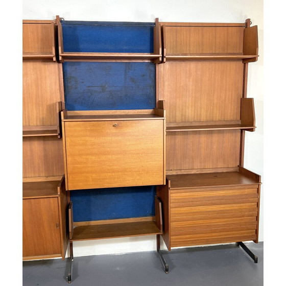 Image 1 of Vintage modular wall unit in wood and metal, Italy 1950