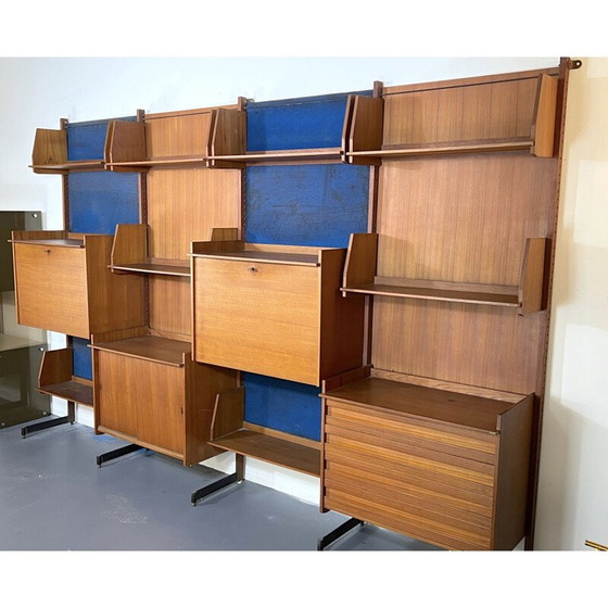 Image 1 of Vintage modular wall unit in wood and metal, Italy 1950