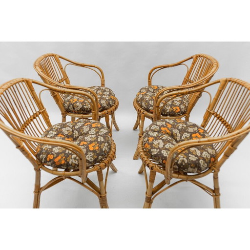 Set of 4 vintage rattan armchairs, Italy 1960