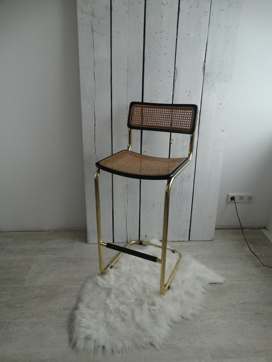 Image 1 of Tabouret de bar avec dossier et assise en sangle