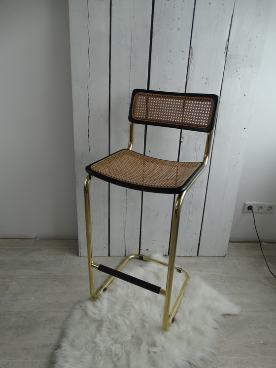 Image 1 of Tabouret de bar avec dossier et assise en sangle