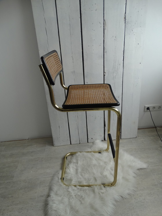 Image 1 of Tabouret de bar avec dossier et assise en sangle