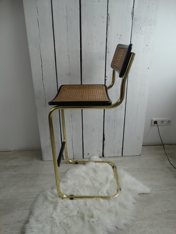 Image 1 of Tabouret de bar avec dossier et assise en sangle