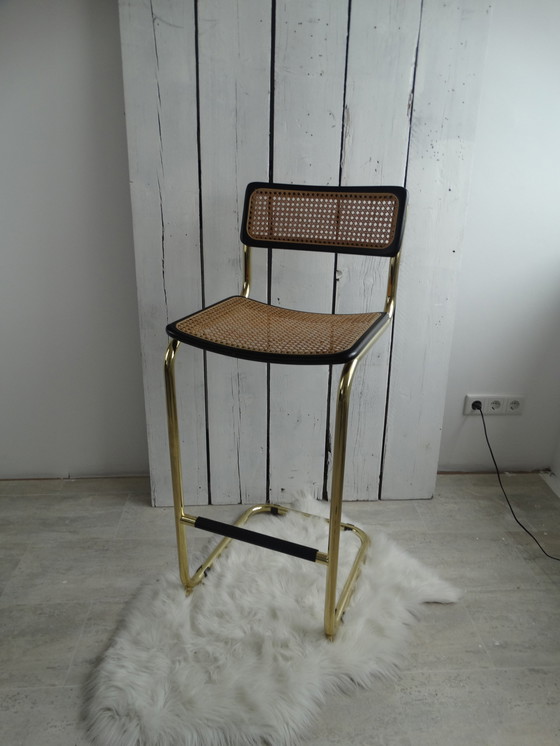 Image 1 of Tabouret de bar avec dossier et assise en sangle