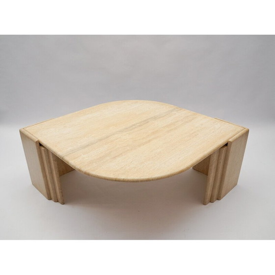 Image 1 of Vintage oval travertine coffee table, Italy 1960