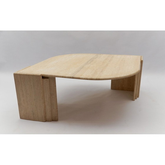 Image 1 of Vintage oval travertine coffee table, Italy 1960