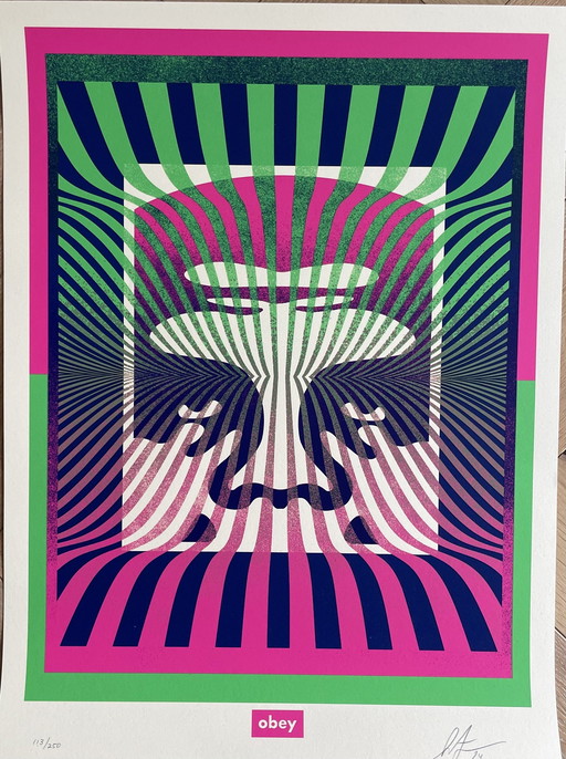 Shepard Fairey (Obey), Op-Art Icon (Green Gradient), Hand Signed And Numbered By The Artist. Limited Edition 113/250.