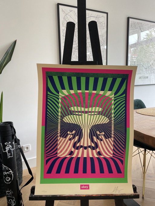 Shepard Fairey (Obey), Op-Art Icon (Green Gradient), Hand Signed And Numbered By The Artist. Limited Edition 113/250.