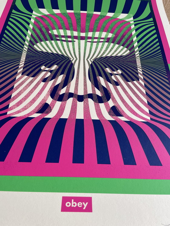 Image 1 of Shepard Fairey (Obey), Op-Art Icon (Green Gradient), Hand Signed And Numbered By The Artist. Limited Edition 113/250.