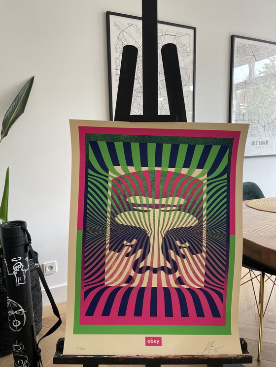 Image 1 of Shepard Fairey (Obey), Op-Art Icon (Green Gradient), Hand Signed And Numbered By The Artist. Limited Edition 113/250.