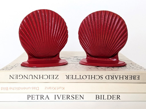 2X 1970S Red Shell Bookends | Cast Iron